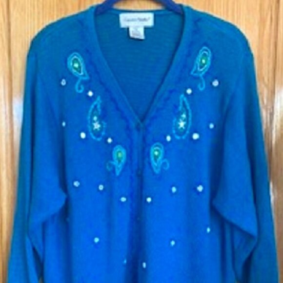 Graver Studio Blue Cardigan Sweater Top Cotton Blend Button-Up Sz: XL - Picture 1 of 6